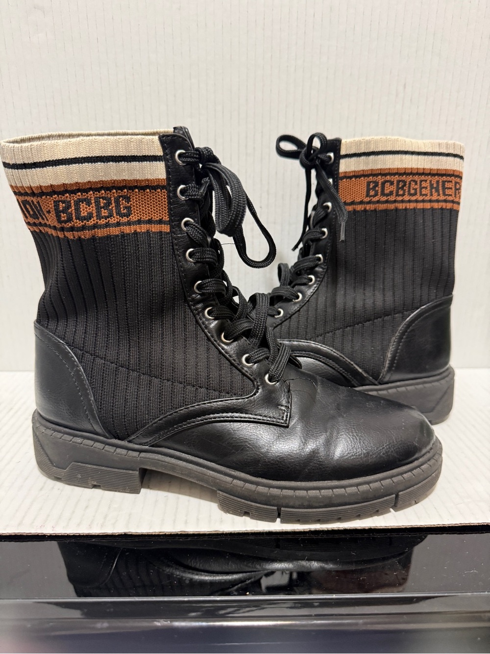 BCBGeneration Tassie Black Lace Up Combat Sock Boots Sz 8 Edgy Street Style